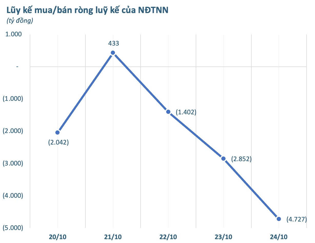 Khối ngoại thẳng tay bán ròng 4.700 tỷ trong tuần 20-24/10, ngược chiều tung hơn nghìn tỷ "gom" một cổ phiếu Bluechip - Ảnh 2. Một cổ phiếu Bluechips bất ngờ được khối ngoại mua ròng đột biến nghìn tỷ trong phiên 20-24/10 - Ảnh 2.