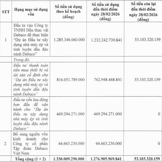 Dabaco chưa dùng hết vốn huy động từ chào bán cổ phiếu năm 2024 - Ảnh 1.