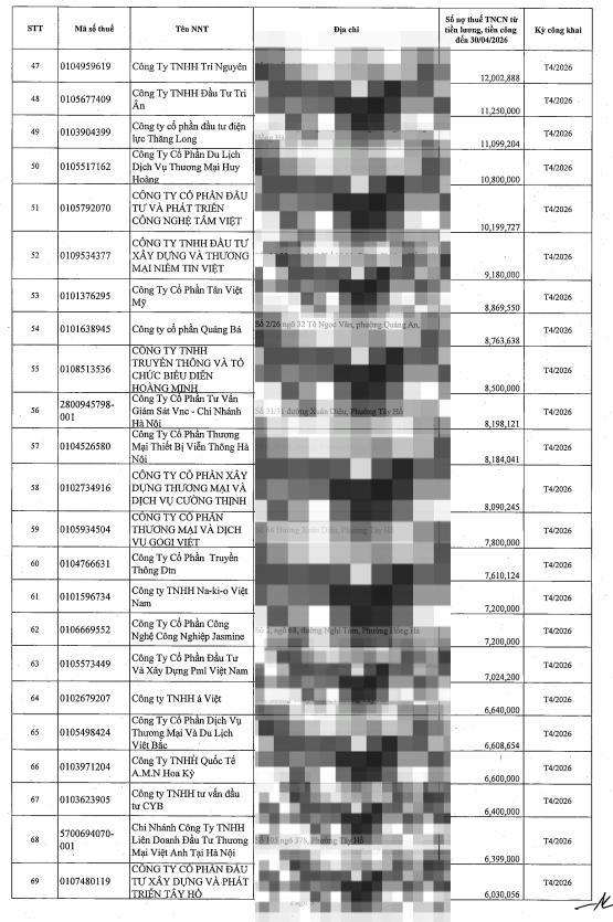 Cơ quan thuế thông báo: Công bố thông tin của 175 tổ chức do nợ thuế thu nhập cá nhân - Ảnh 3.