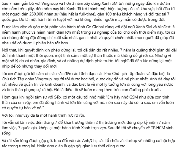 Ông Nguyễn Văn Thanh lên tiếng sau màn đổi ngôi Tổng giám đốc Green SM: "Đã đến lúc dừng lại một nhịp để có những thay đổi mới" - Ảnh 3.