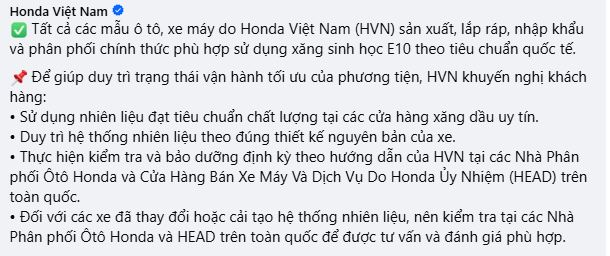 'Vua xe máy xăng' Honda tiếp tục lên tiếng về xăng E10 - Ảnh 2.