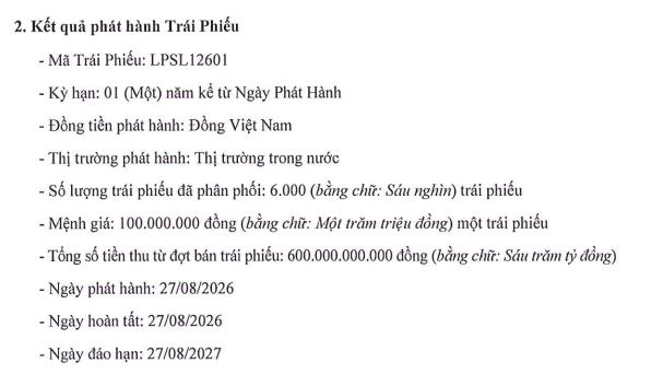 LPS phát hành lô trái phiếu 600 tỷ đồng - Ảnh 1.