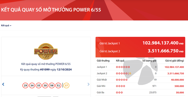 Kết quả xổ số Vietlott ngày 12/10/2024: Tìm chủ nhân giải Jackpot 102 tỷ đồng loại hình Power 6/55- Ảnh 2.