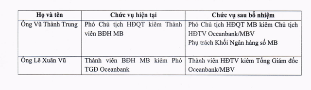 MB bổ nhiệm Chủ tịch HĐTV và Tổng Giám đốc OceanBank- Ảnh 1.