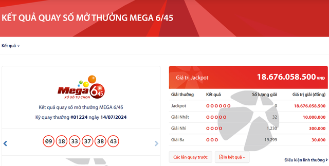 Kết quả xổ số Vietlott ngày 14/7: Tìm chủ nhân giải Jackpot 18 tỷ đồng- Ảnh 1.