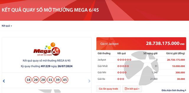 Kết quả xổ số Vietlott ngày 26/7: Tìm chủ nhân giải thưởng Jackpot 28 tỷ đồng- Ảnh 2.