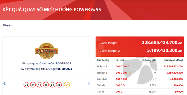 Kết quả xổ số Vietlott ngày 6/8/2024: Tìm thấy chủ nhân giải Jackpot 228 tỷ đồng- Ảnh 2.