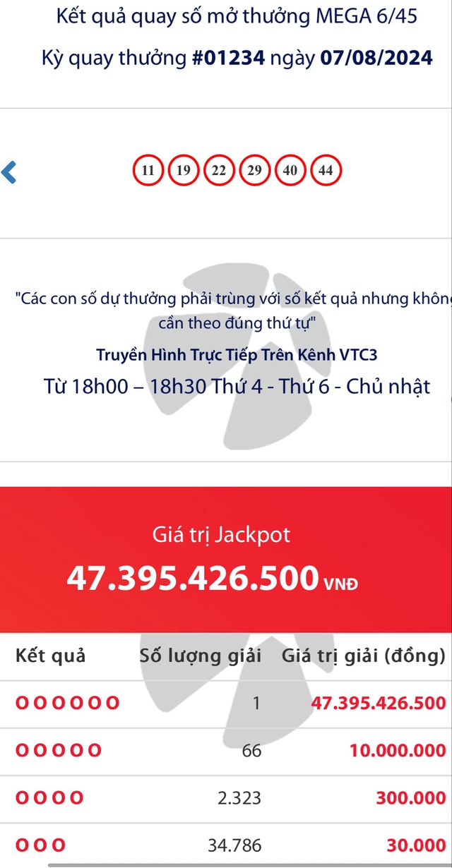 Kết quả xổ số Vietlott ngày 7/8/2024: Tìm chủ nhân giải thưởng Jackpot loại hình Mega 6/45- Ảnh 2.