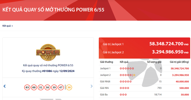 Kết quả xổ số Vietlott ngày 12/9/2024: Tìm chủ nhân giải Jackpot 58 tỷ đồng loại hình Power 6/55- Ảnh 2.