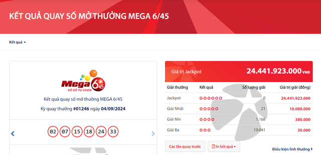 Kết quả xổ số Vietlott ngày 4/9/2024: Tìm chủ nhân giải thưởng Jackpot loại hình Mega 6/45- Ảnh 2.