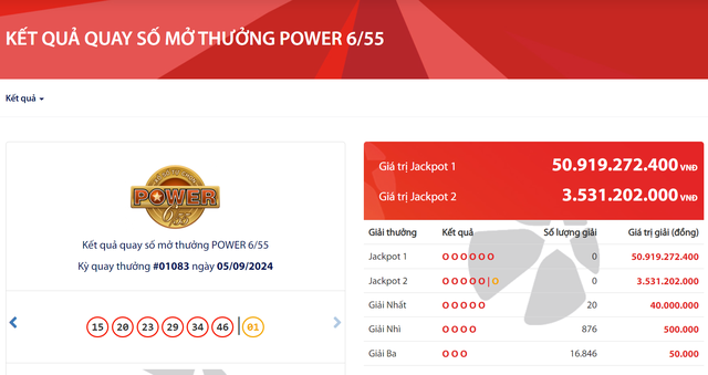 Kết quả xổ số Vietlott ngày 5/9/2024: Tìm chủ nhân giải Jackpot 50 tỷ đồng loại hình Power 6/55- Ảnh 2.