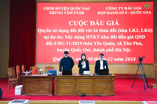 Huyện Quốc Oai đấu giá 26 thửa đất, thu về gần 133 tỷ đồng- Ảnh 1.