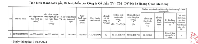 Hoàng Quân Mê Kông thanh toán lãi lô trái phiếu 500 tỷ đồng- Ảnh 1.