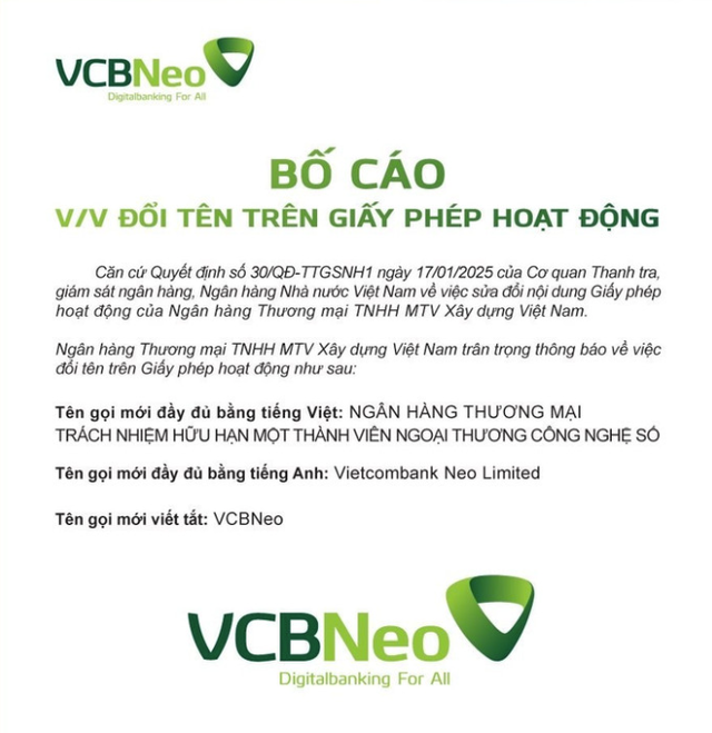 Về 'chung nhà' với Vietcombank, CBBank đổi tên thành VCBNeo- Ảnh 1.