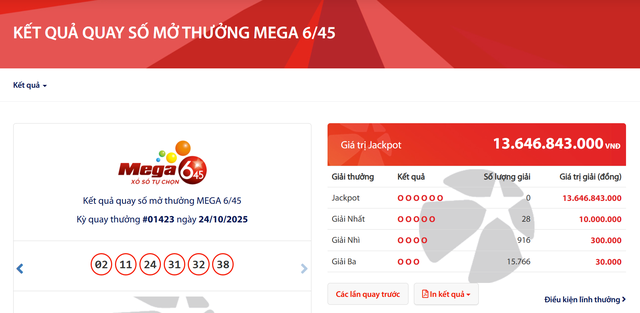 Kết quả xổ số Vietlott ngày 24/10/2025 - Ảnh 2.