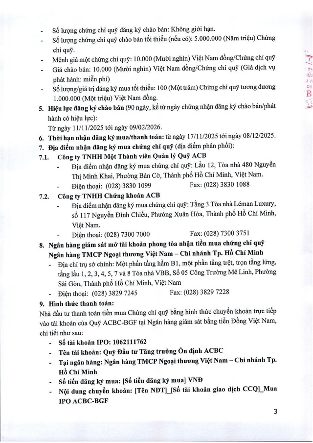 Công ty TNHH MTV Quản lý Quỹ ACB ("ACBC") thông báo chào bán chứng chỉ Quỹ ACBC-BGF ra công chúng - Ảnh 3.