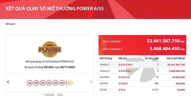 Kết quả xổ số Vietlott ngày 6/11/2025 - Ảnh 2.
