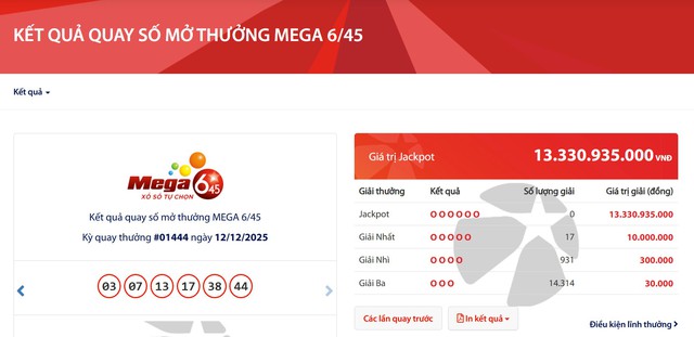Kết quả xổ số Vietlott ngày 12/12/2025 - Ảnh 2.