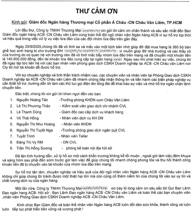 Ngân hàng kịp thời ngăn chặn lừa đảo, doanh nghiệp giữ lại được hơn 145 triệu đồng - Ảnh 2.