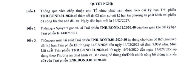 TNR Holdings tiếp tục kéo dài kỳ hạn 8 lô trái phiếu thêm 2 năm- Ảnh 1.