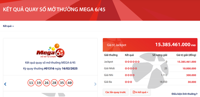 Kết quả xổ số Vietlott ngày 16/2/2025- Ảnh 2. Kết quả xổ số Vietlott ngày 16/2/2025- Ảnh 2.