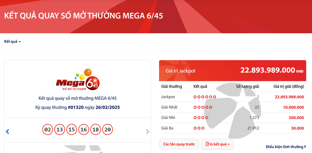 Kết quả xổ số Vietlott ngày 26/2/2025: Một khách hàng trúng Jackpot hơn 22 tỷ đồng- Ảnh 2.