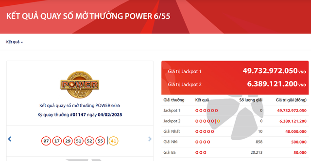 Kết quả xổ số Vietlott ngày 4/2/2025- Ảnh 2. Kết quả xổ số Vietlott ngày 4/2/2025- Ảnh 2.