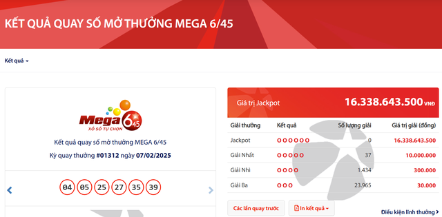 Kết quả xổ số Vietlott ngày 7/2/2025- Ảnh 2. Kết quả xổ số Vietlott ngày 7/2/2025- Ảnh 2.
