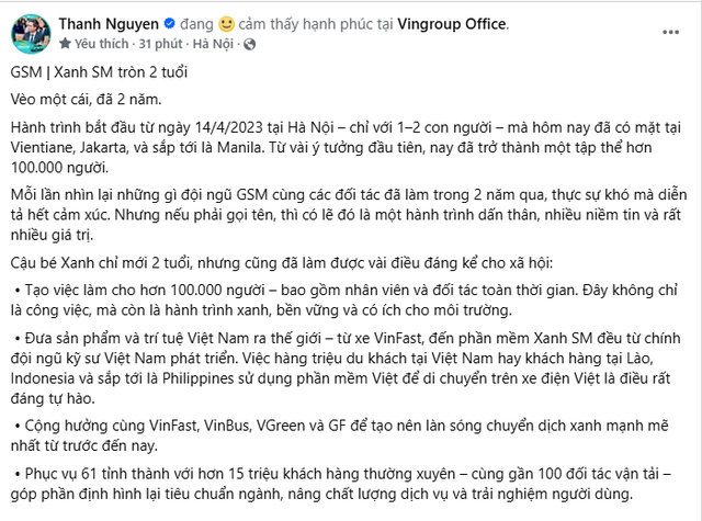 Xanh SM tròn 2 tuổi: tạo hơn 100.000 việc làm, phục vụ 15 triệu khách hàng, hợp tác 100 đơn vị vận tải, ra quốc tế - Ảnh 1.