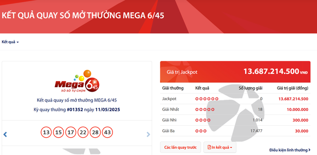 Kết quả xổ số Vietlott ngày 11/5/2025- Ảnh 2. Kết quả xổ số Vietlott ngày 11/5/2025- Ảnh 2.