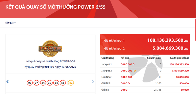 Kết quả xổ số Vietlott ngày 13/5/2025- Ảnh 2. Kết quả xổ số Vietlott ngày 13/5/2025- Ảnh 2.