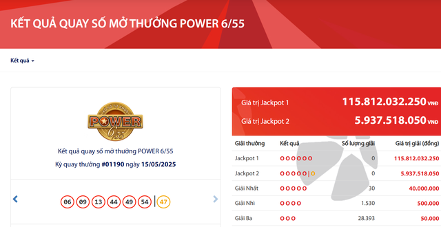 Kết quả xổ số Vietlott ngày 15/5/2025- Ảnh 2. Kết quả xổ số Vietlott ngày 15/5/2025- Ảnh 2.