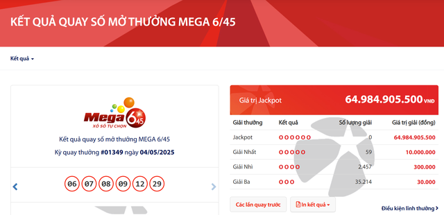Kết quả xổ số Vietlott ngày 4/5/2025- Ảnh 2. Kết quả xổ số Vietlott ngày 4/5/2025- Ảnh 2.
