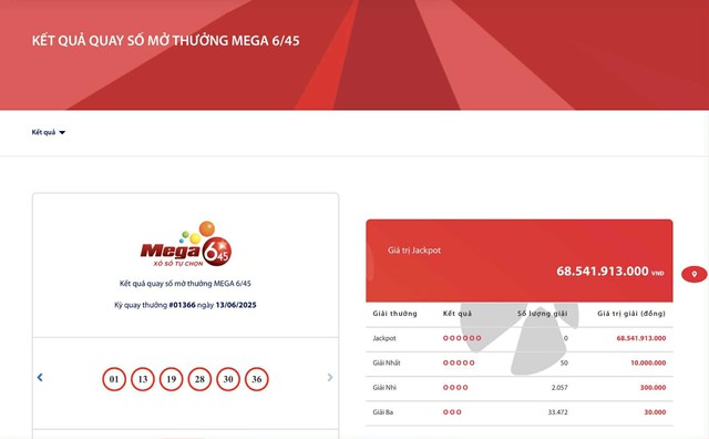 Kết quả xổ số Vietlott ngày 13/6/2025 - Ảnh 2.
