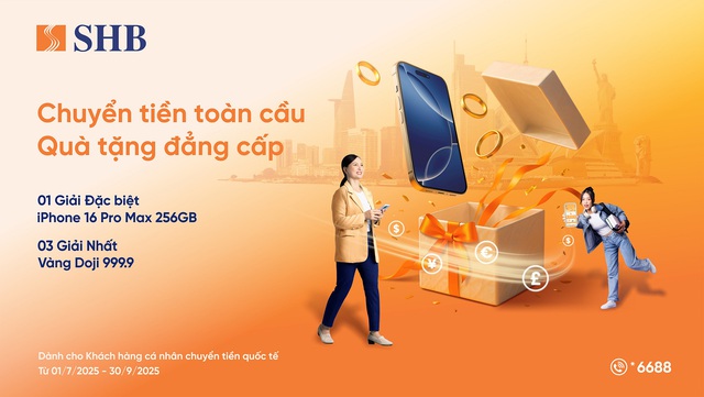 Cơ hội trúng iPhone 16 Pro max & vàng 999.9 khi chuyển tiền quốc tế tại SHB - Ảnh 1.