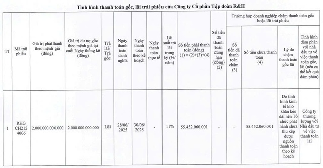 Tập đoàn R&H tiếp tục chậm thanh toán lãi cho lô trái phiếu 2.000 tỷ đồng - Ảnh 1.