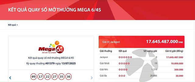 Kết quả xổ số Vietlott ngày 13/7/2025 - Ảnh 2.