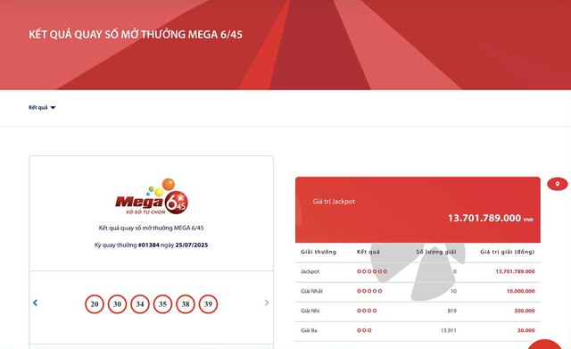 Kết quả xổ số Vietlott ngày 25/7/2025 - Ảnh 2.