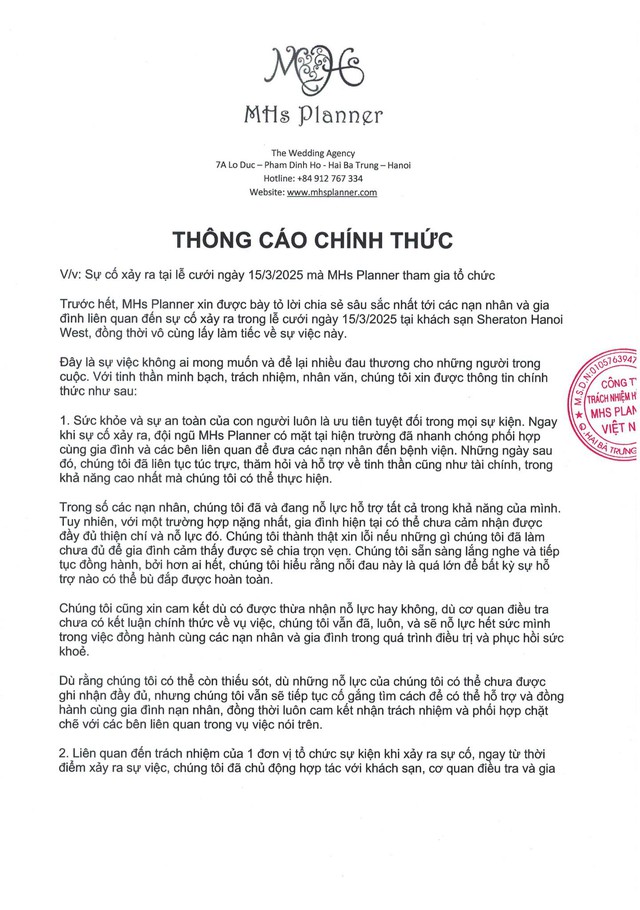 Nóng: Đơn vị tổ chức sự kiện lên tiếng sau sự cố khung đèn sập giữa đám cưới ở khách sạn 5 sao, nạn nhân thương tật 96% - Ảnh 2.