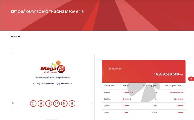 Kết quả xổ số Vietlott ngày 27/7/2025 - Ảnh 2.