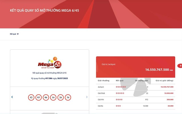 Kết quả xổ số Vietlott ngày 30/7/2025 - Ảnh 2.