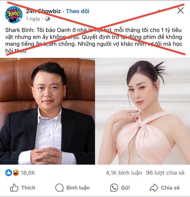 Shark Bình lên tiếng về thông tin cho vợ 1 tỷ tiêu vặt: Các page đang giật tít câu like "bẩn", vi phạm trắng trợn pháp luật - Ảnh 1.