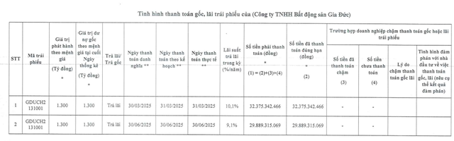Bất động sản Gia Đức thanh toán lãi cho lô trái phiếu 1.300 tỷ đồng - Ảnh 1.
