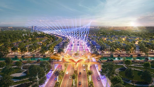 Đại lộ Ánh sáng ứng dụng công nghệ trình chiếu hiện đại, thắp sáng rực rỡ bờ Bắc sông Mã - Ảnh 1.