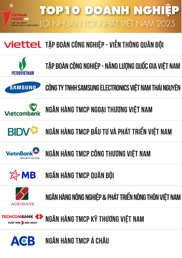 Viettel vượt PetroVietnam trở thành doanh nghiệp có lợi nhuận tốt nhất năm 2025, ngân hàng vẫn áp đảo trong top 10 - Ảnh 1.