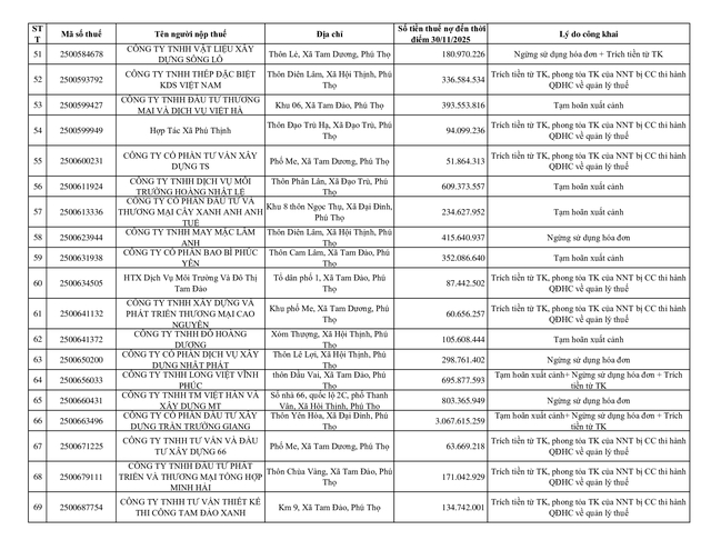 Thuế tỉnh Phú Thọ công bố danh sách 81 doanh nghiệp nợ thuế, cao nhất lên tới gần 6 tỷ đồng - Ảnh 4.