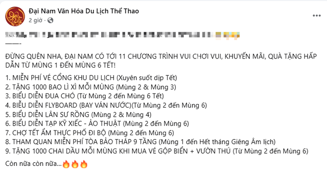 Khu du lịch Đại Nam của bà Nguyễn Phương Hằng liên tiếp tung thông báo đặc biệt - Ảnh 2.