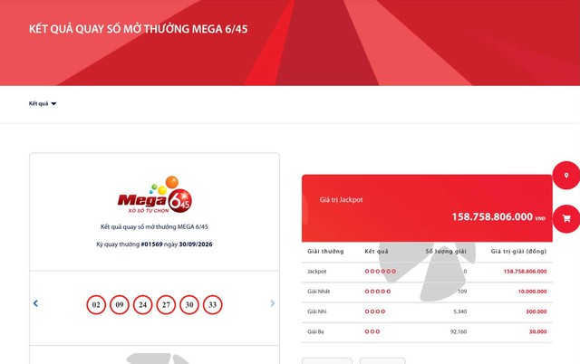 Kết quả xổ số Vietlott ngày 30/9/2026 - Ảnh 2.