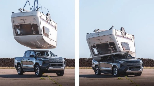 Khung gầm Toyota tốt đến đâu: Chiếc bán tải Hillux vừa hứng trọn 760 kg từ độ cao 9,1 m mà vẫn có thể tự rời khỏi đống đổ nát - Ảnh 1.