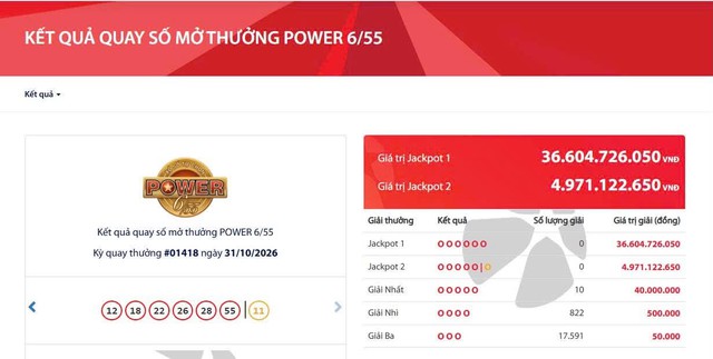 Kết quả xổ số Vietlott ngày 31/10/2026 - Ảnh 2.
